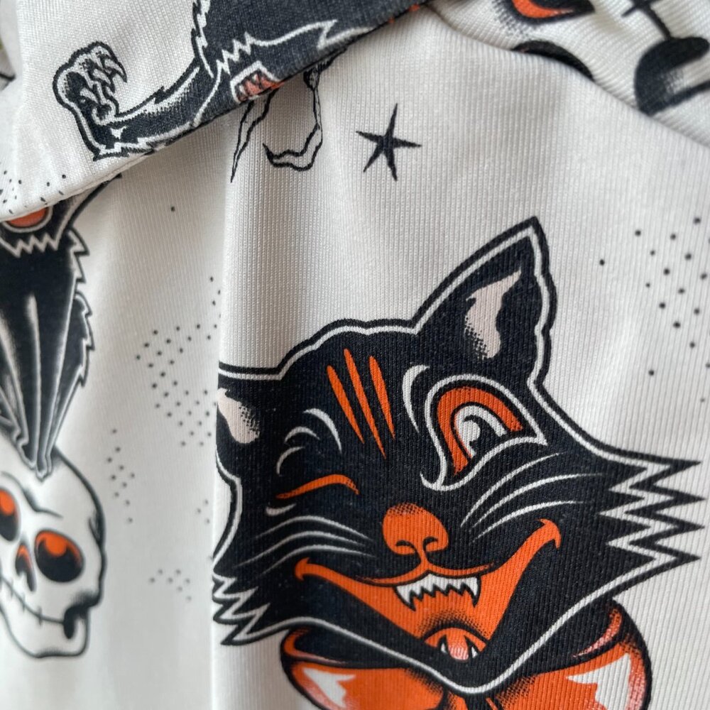 Sourpuss Black Cat Rosie Dress Cream Button Dress Goth Halloween Rockabilly Med - Picture 13 of 14
